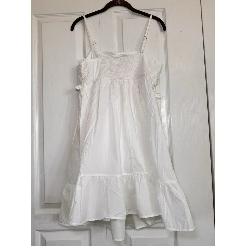 White Cottagecore Mini Dress Crochet Floral Boho Sundress Size L 10 - Picture 9 of 11